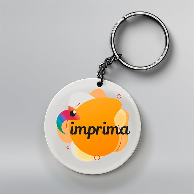 Imagem que ilustra o modelo de chaveiro personalizado redondo fabricado pela Imprima.vc