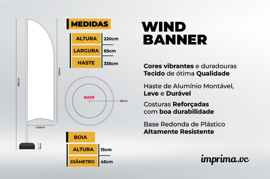 Especificações técnicas para wind banner personalizado fabricado pela Imprima.vc