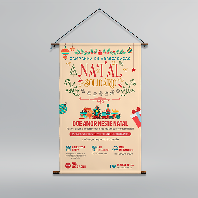 banner tradicional em lona para o Natal Solidário da Imprima.vc