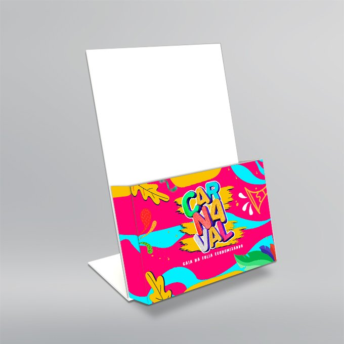 Display Take One com arte de carnaval para segurar folhas